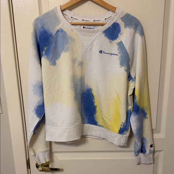 Champion Men's Tie-Dye Crewneck Sweater - Blue and Yellow - Picture 3 of 6